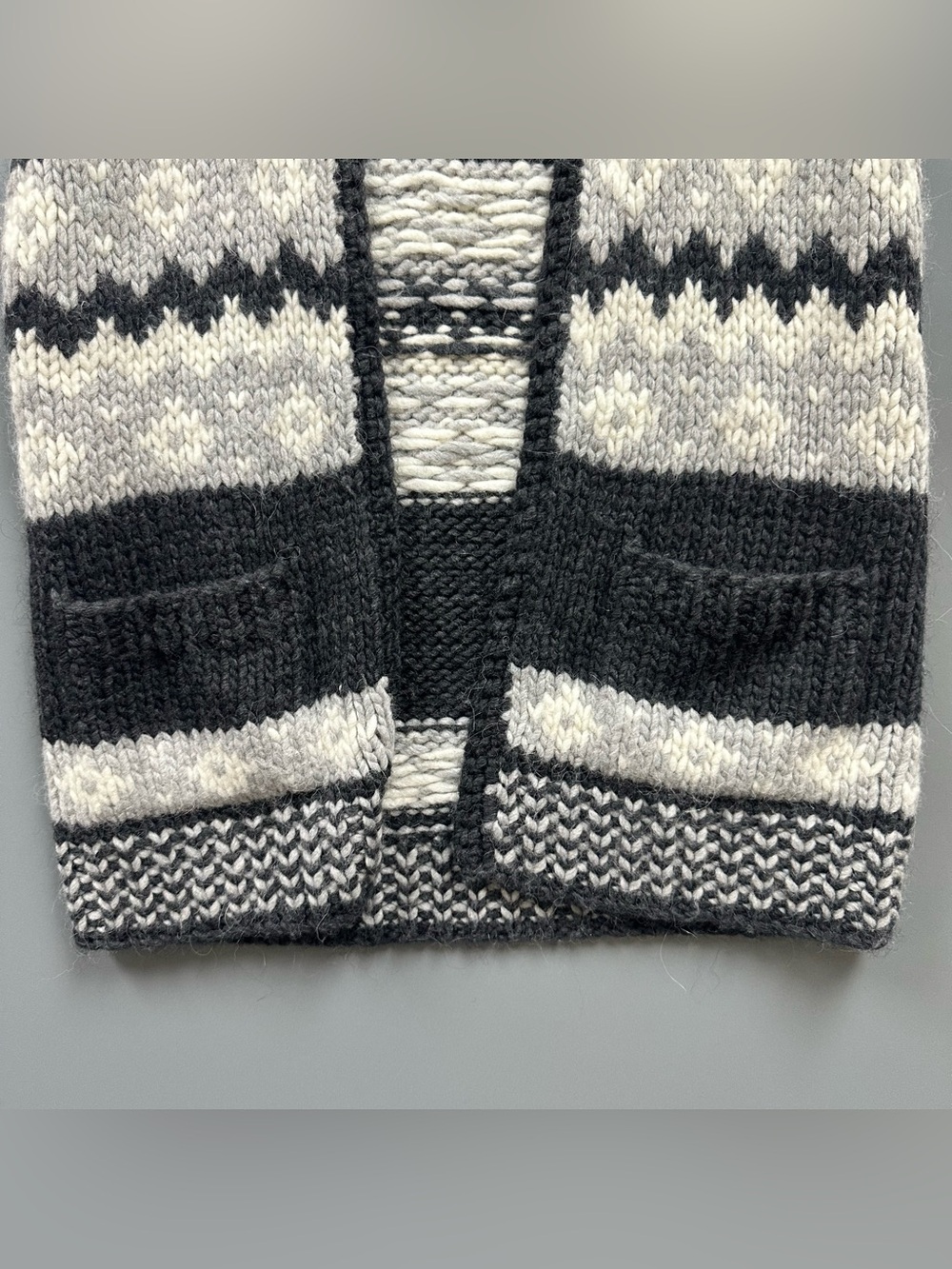 Madewell Open Front Sweater Vest Wool Blend Fair Isle Gray Black Alpaca Size L - Picture 8 of 14